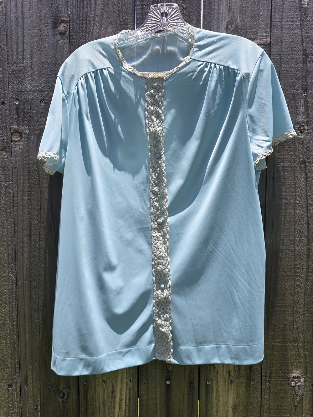Vintage Vanity Fair Pajama Set Womens 38 Blue Nylon Tricot Crochet Lace USA - Picture 2 of 10